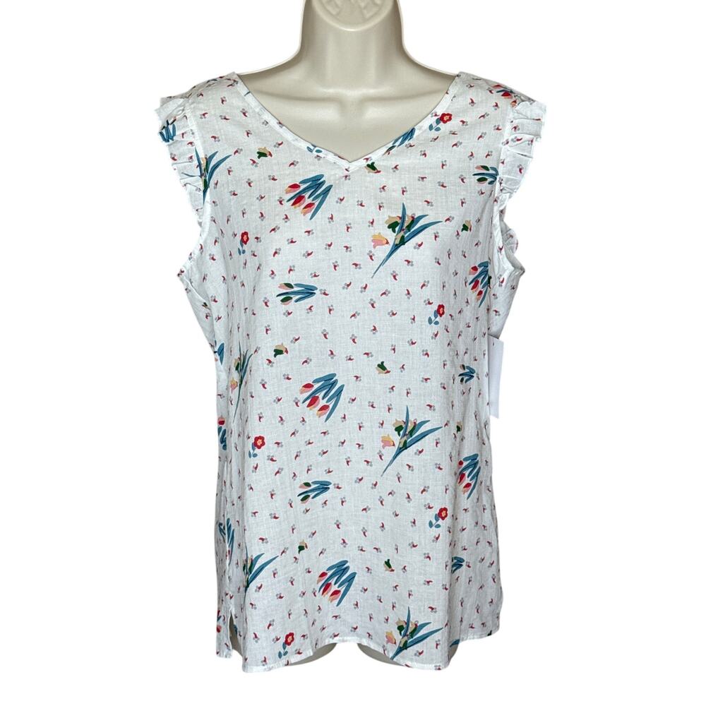 Tulip B by Unique Vintage White Red and Blue Lightweight V Neck Blouse M NWT
